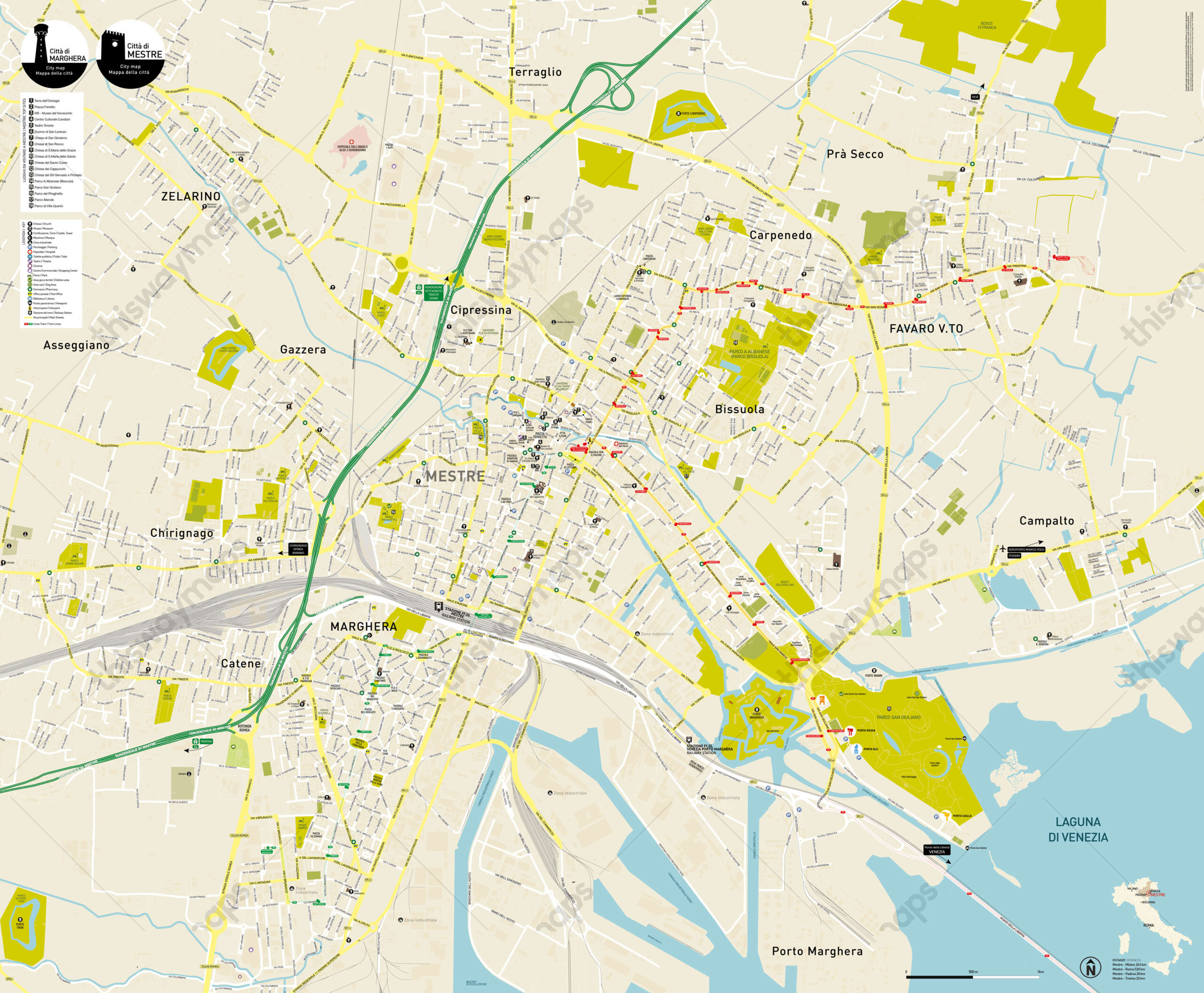 Mappa di Mestre e Marghera zoom