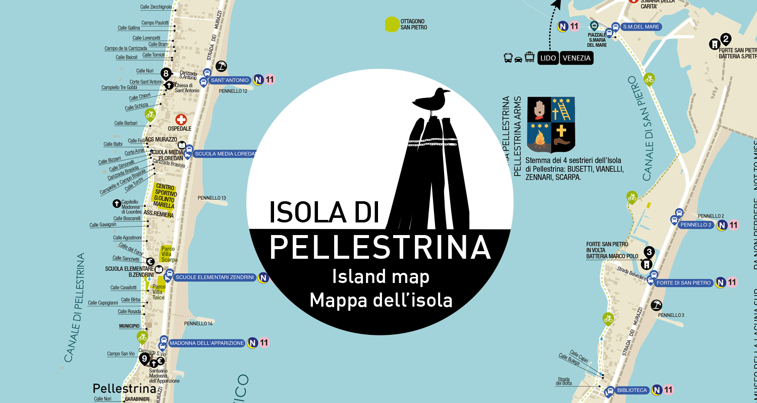 Map of the island of Pellestrina - thiswaymaps mappe personalizzate e  vettoriali per strutture ricettive