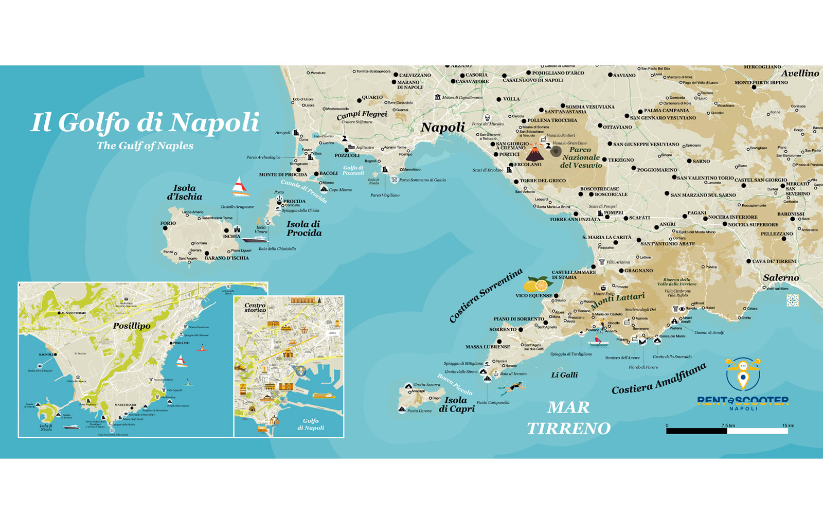 Stampa della mappa della costiera amalfitana, posillipo e napoli su plexiglass